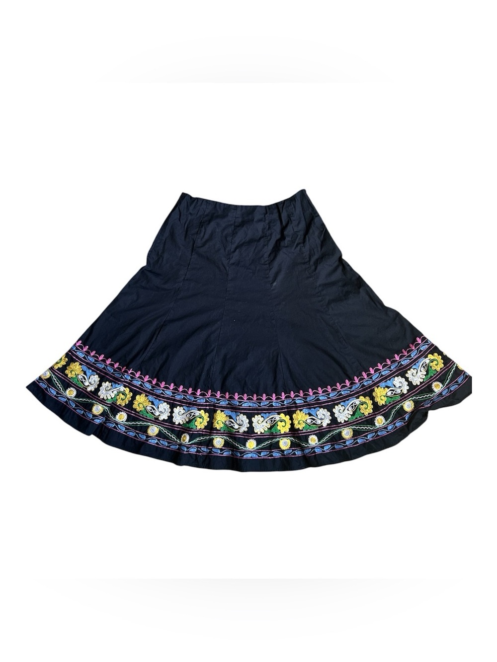 Allison Taylor 100% Cotton Black Midi Skirt with Colorful Embroidery 10